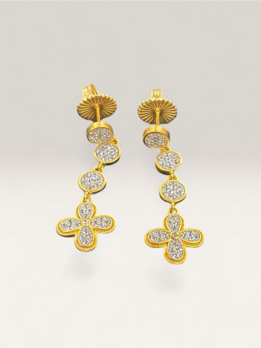 Freida Rothmans 925 Sterling Silver Gold -Tone Clover W/ Pave Earrings
